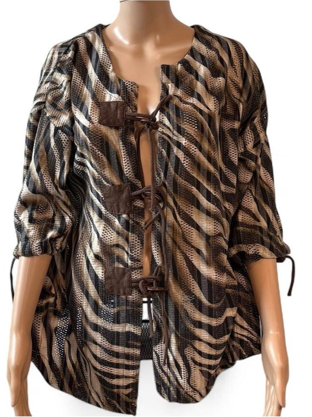 Women's Zebra-Print Tie-Front Blouse - Brown/Black